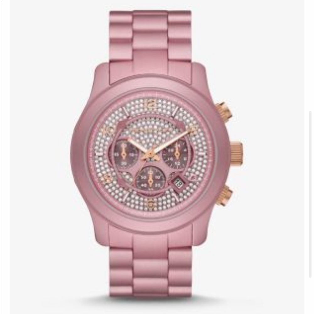 Michael Kors Oversized Runway Pave Pink Tone Watch